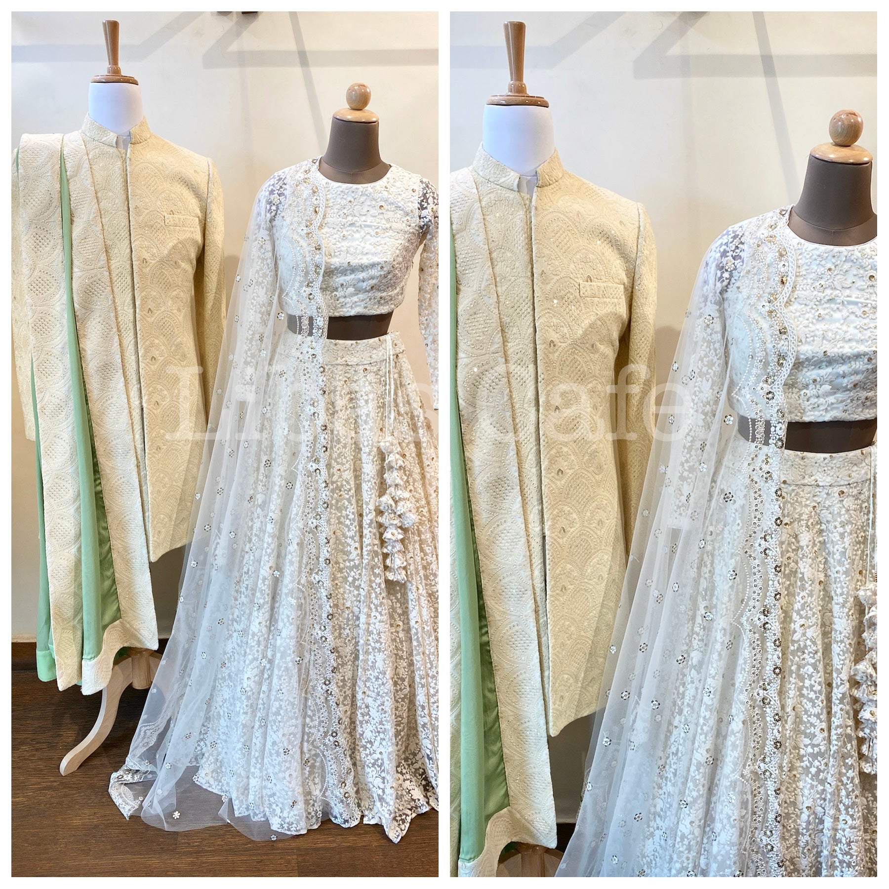 Ivory Lakhnavi Sherwani & Lehenga
